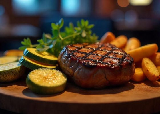 Hovězí steak se zeleninou a americkými bramborami