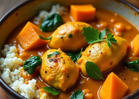 Kuřecí kari s batáty a špenátem